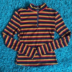 O-Ring Striped Long-Sleeved Top